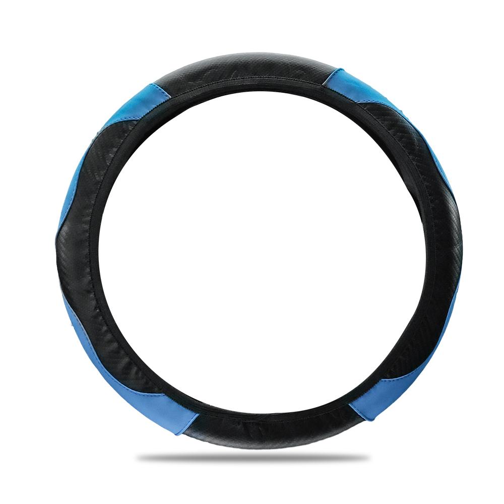Coprivolante per auto 37-38 cm in pelle PU antiscivolo resistente al calore elastico coprivolante in fibra di carbonio accessori interni auto