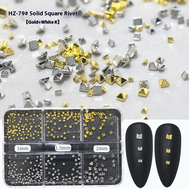 6 Grids Punk Nail Rivets Silver Gold Black Mixed Size Metal Bead Studs Round Cone Nail Art Charms Nail Parts DIY Decoration