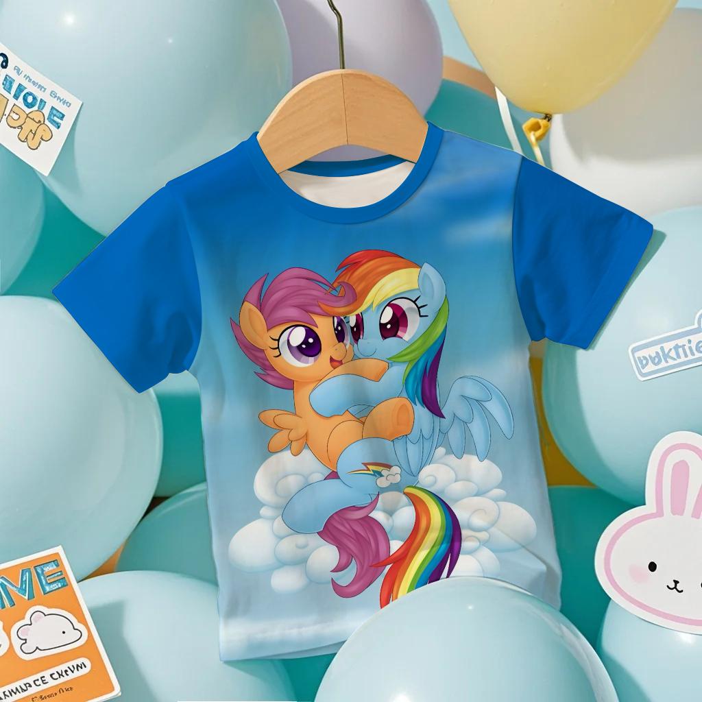 2026 new Hot Sale Casual Kids Teenager Boys Girls My Little Pony Cartoon Print New Summer Fashion Short Sleeve Tops