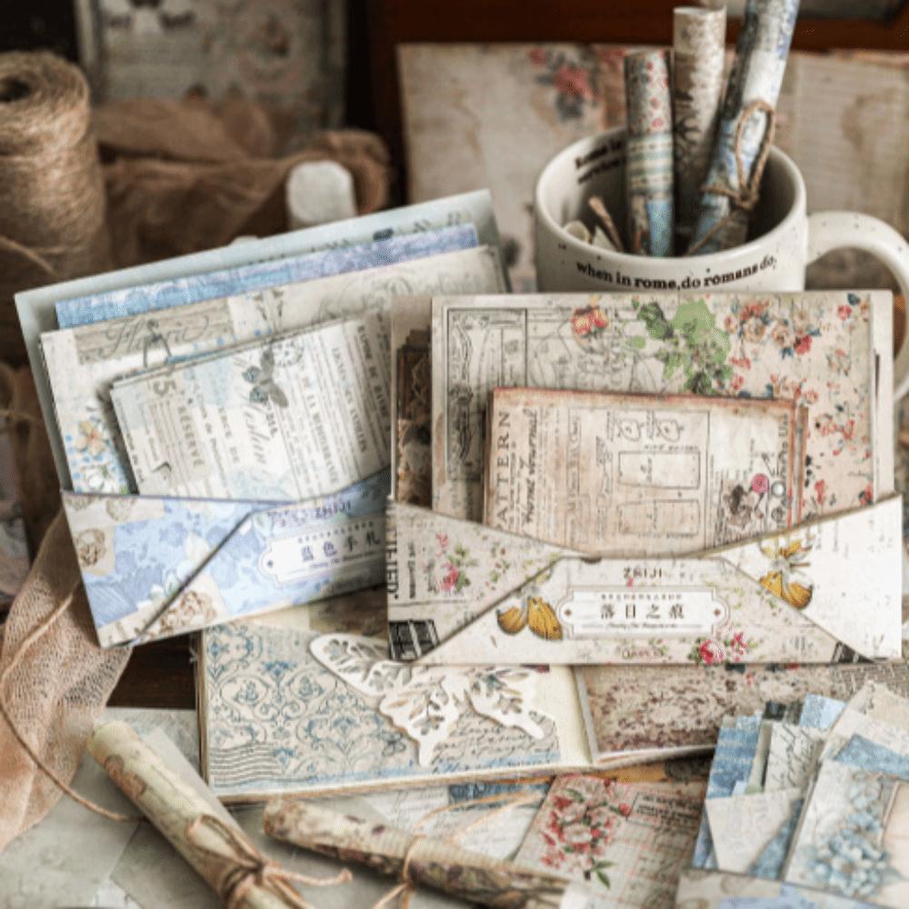 100Sheets Ephemera Vintage Paper Pack Multi-Size Background Paper Scrapbook Paper DIY Art Crafts