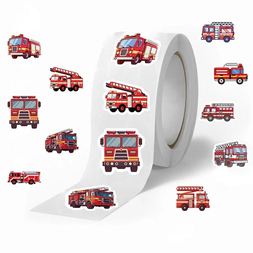 Cartoon Design Truck Stickers 500PCS Roll Fire Engine Stickers  Living Room Decoration