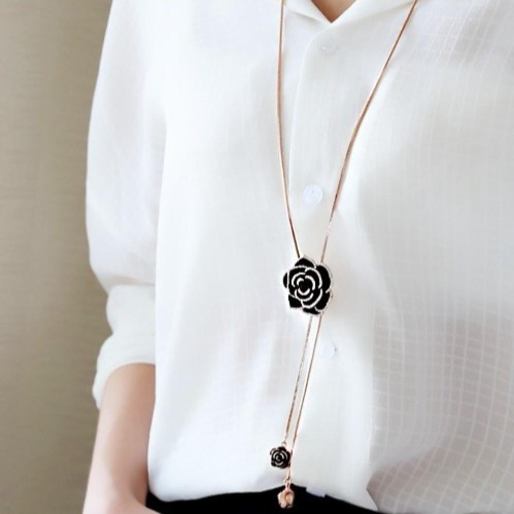 Rose Flower Rhinestone Necklace Rose Gold Clavicle Chain Unique Black Necklace  Festival