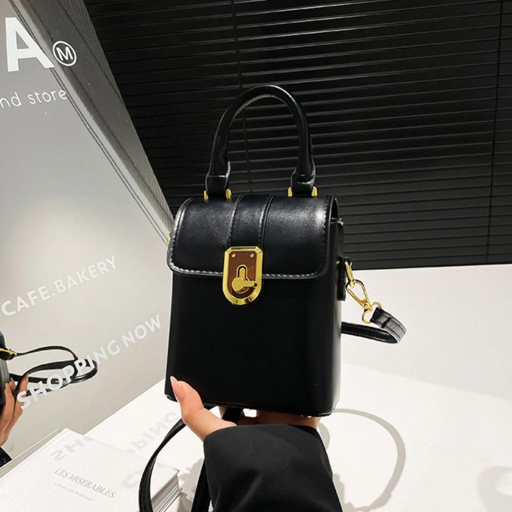 Handbag Contrast Color Phone Bag PU Ins Square Tote Bag Retro Simple Shoulder Bag Travel