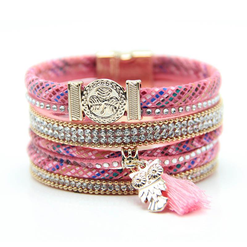 Bohemian Owl Leather Bracelet Ethnic Woven Cuff Bangle for Women Native American Style Ins Jewelry