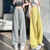 Spring Autumn Solid Elastic Waist Wide Leg Pants Women Loose Casual Drawstring All-match Sweatpants Trousers