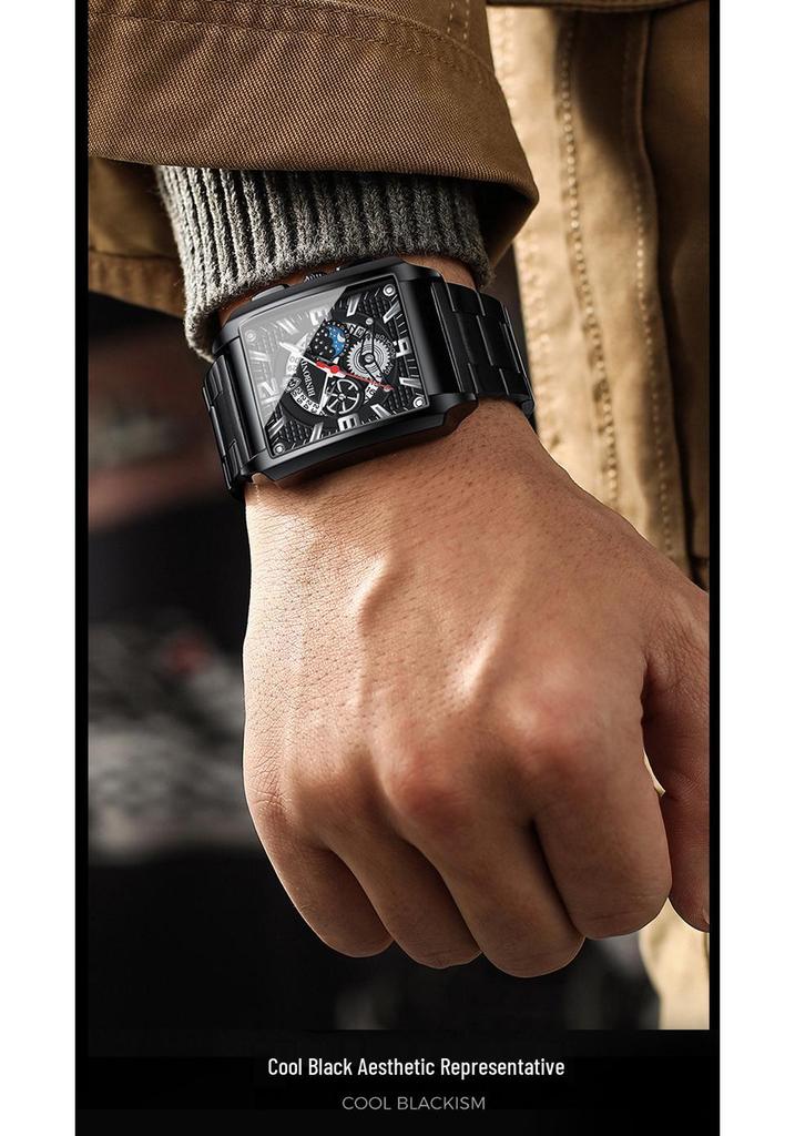 Binbond Men's Retro Multifunctional Waterproof Luminous Square Calendar Watch