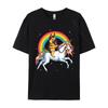 Deutscher Schäferhund Einhorn Mädchen Weltraum T-Shirt Schwarzes Oberteil T-Shirts Brandneu Baumwolle Niedlicher Stil Gruppe Herren