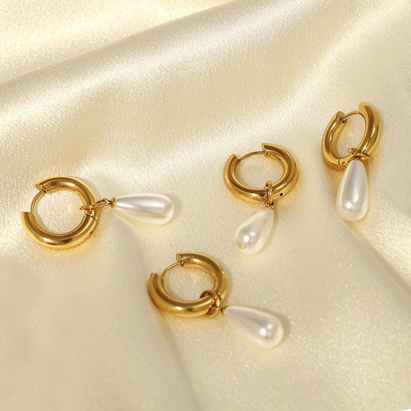 New Classic Round Earrings Women'S Medical Titanium Steel 316 Fashion Jewelry Pearl Trend Earrings Gold