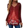 Women's Fashion Casual Christmas Tree Print V-Neck Decorative Button Long Sleeve T-Shirt Top