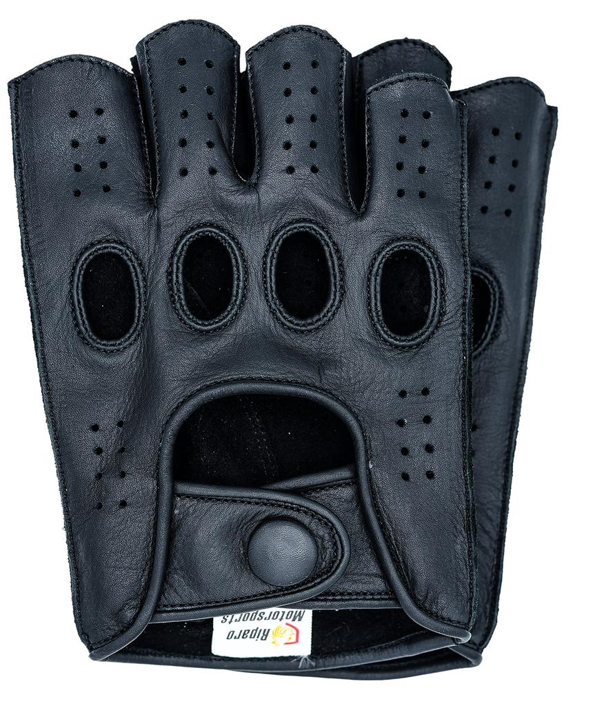 Riparo Men's Genuine Leather Reverse Stitch Half Finger Driving Motorcycle Gloves (XXX-Large, Black)