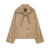 Womens Street Style Short Trench Coat With Scarf Solid Color Loose Fit 2026