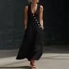 Vestidos Maxi de Verano para Mujer Casual sin Mangas Cuello en V Vestido de Playa Suelto de Tirantes con Botones y Bolsillos