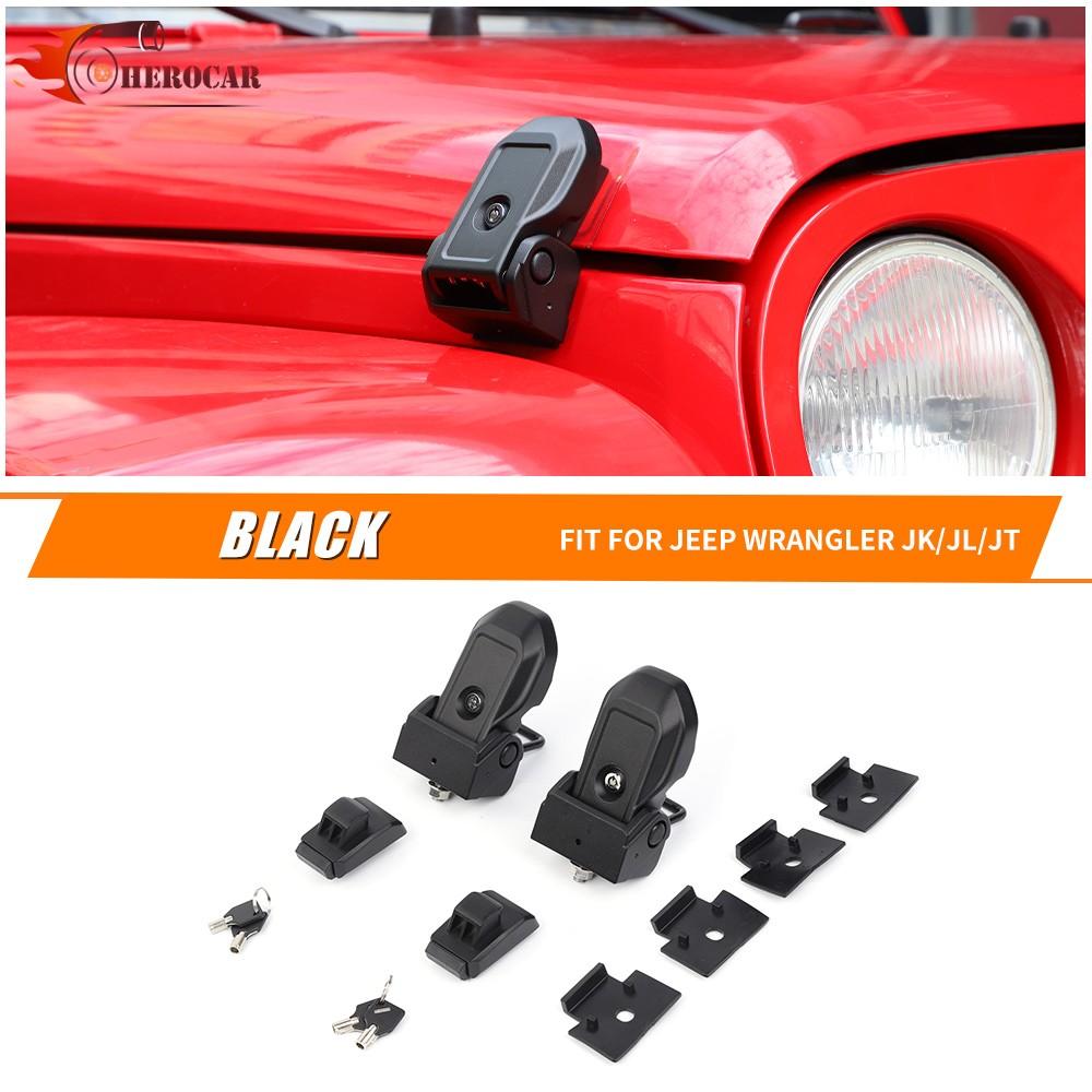2X Aluminum Alloy Lockable Hood Catch Latch Buckle For Jeep Wrangler JK JL JT