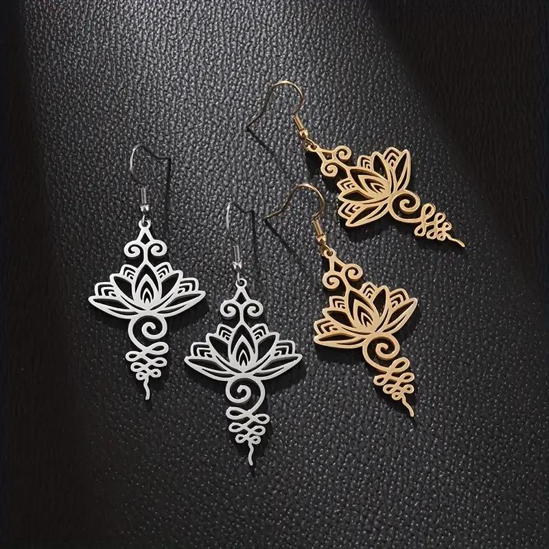 

Lotus Buddhist Pattern Titanium Steel Earrings серебряный серый