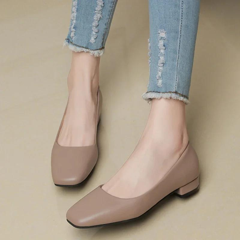 Fashion New Flat Women Shoes Loafers Simple Low Heels Office Work Casual Shoes Slip on Flat Footwear Ladies Square Toe Shoes