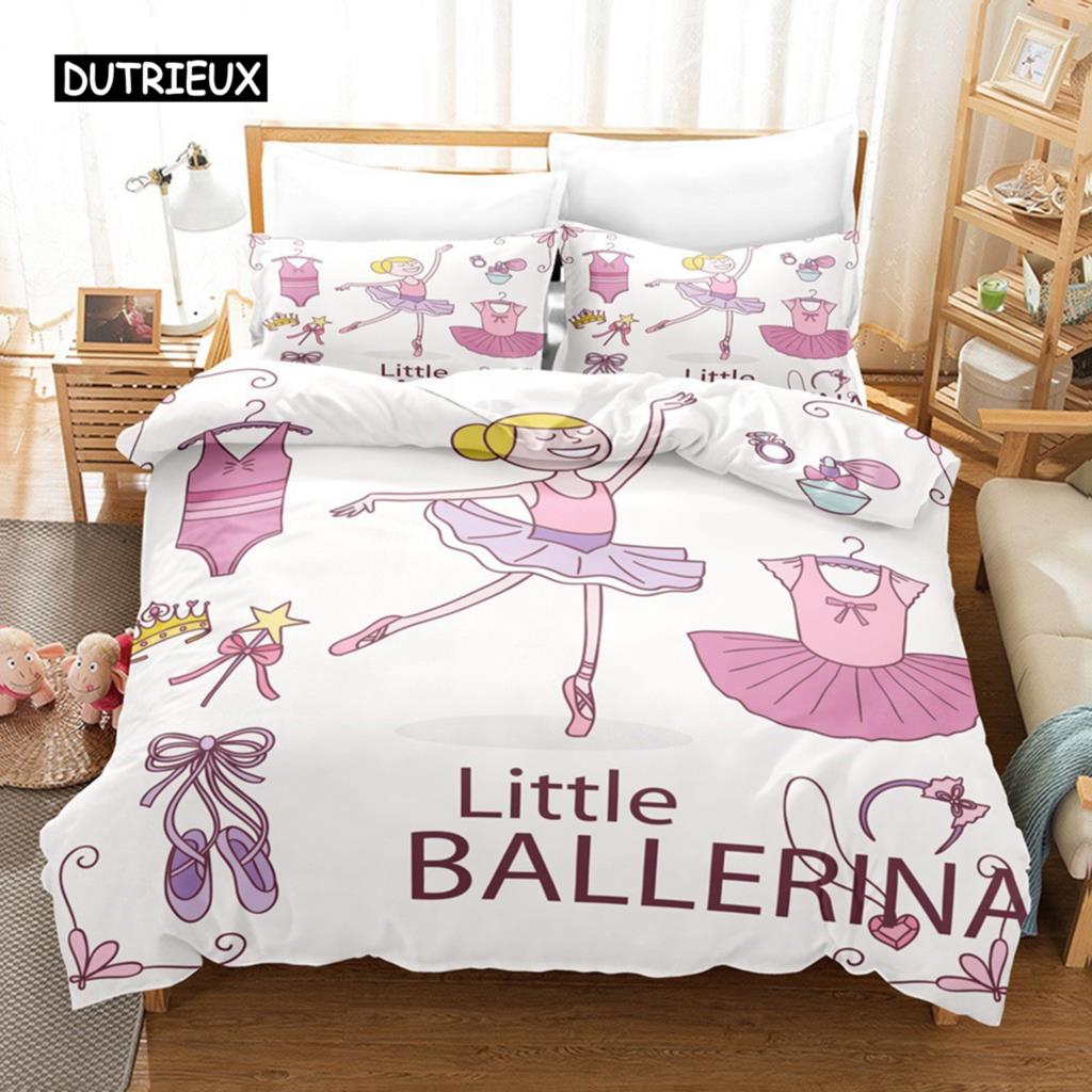 Cartoon Ballet Girl Pink Bedding Set Dancing Girl Princess Duvet Cover  Twin Size for Kids Girls Birthday Gifts Bedroom Decor