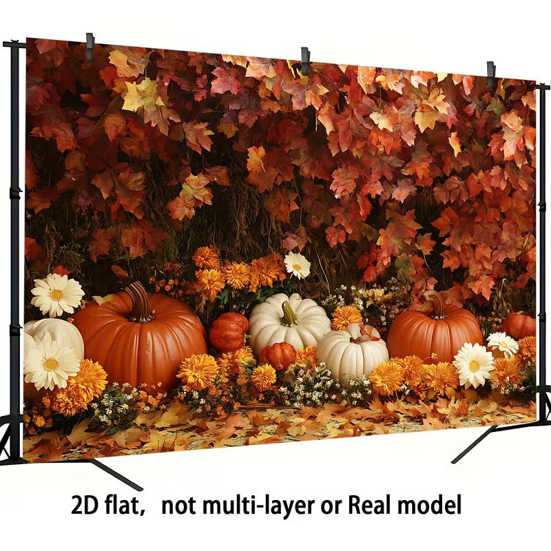 2D Rustic Fall Leaves and Pumpkins Background Cloth Photo Booth Prop