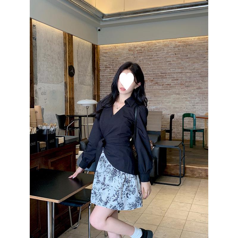 2024 Autumn French Ink Floral Patchwork Slimming Long-Sleeve Dress