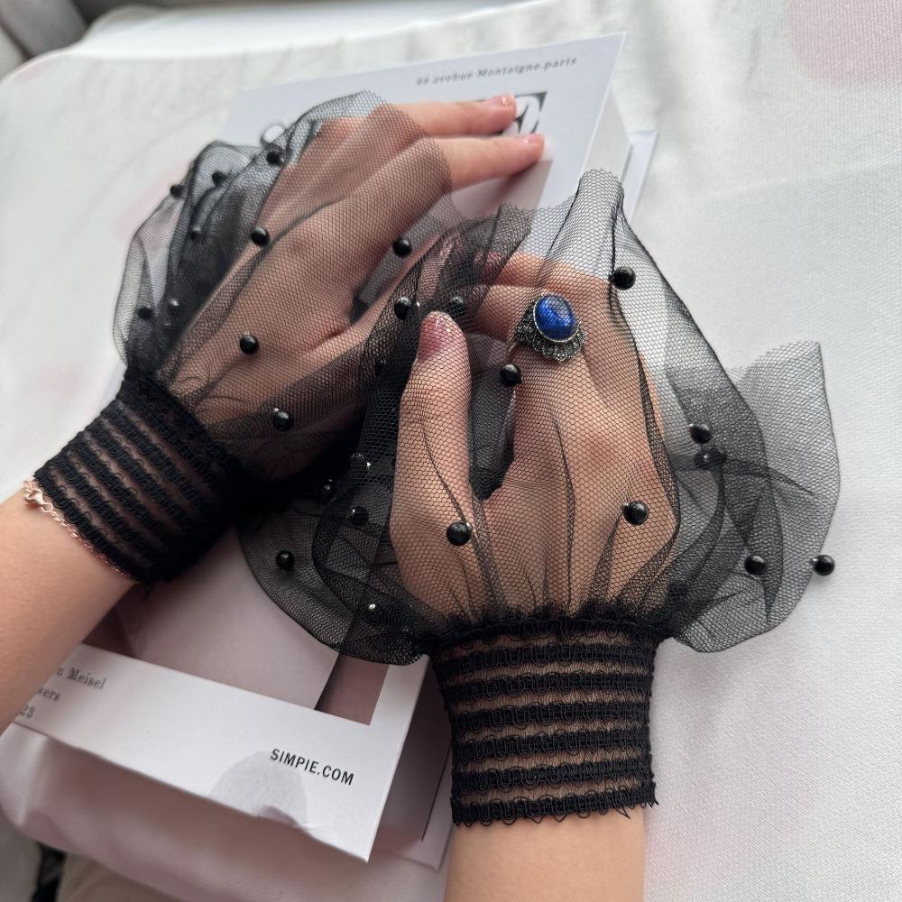 1Pairs Manicure Photography Props Bead Mesh Sleeve Lace Decoration Fake Pleated Cuff