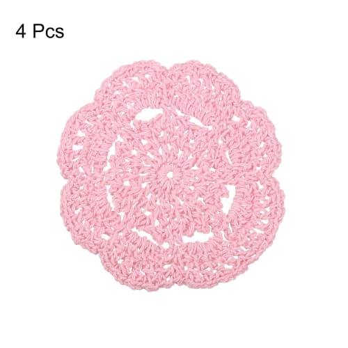 uxcell Crochet Doilies, Cotton Woven Coasters, Lace Round Handmade Coasters with Floral Patterns for Wedding Party Decorations, Pink, 100mm, 4 Pieces