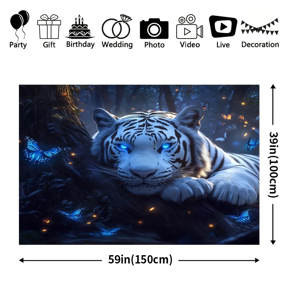 1Pcs Giant White Tiger Blue Butterflies Decoration Background Backdrop For Photo Studio Photo Booth Party