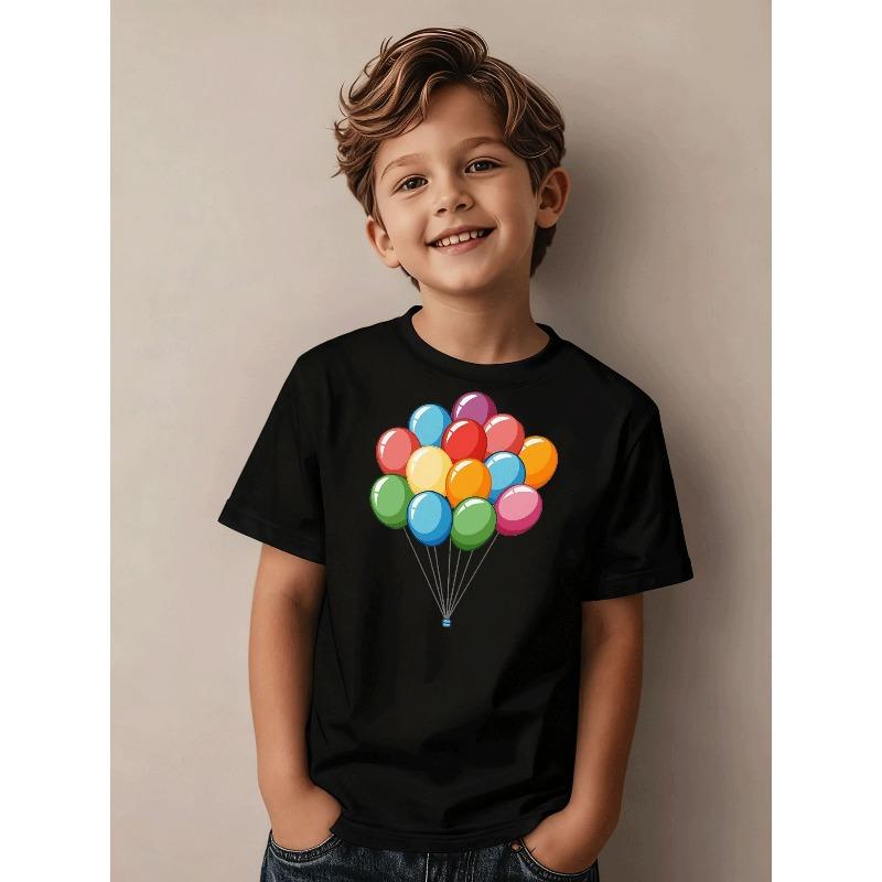 Boys Vibrant Balloon Print Crewneck Short Sleeve Tee