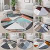 Geometric Round Rug Modern Color Block Circle Carpet Accent Mat for Living Room Artistic Floor Decor for Mid-Century Bedroom