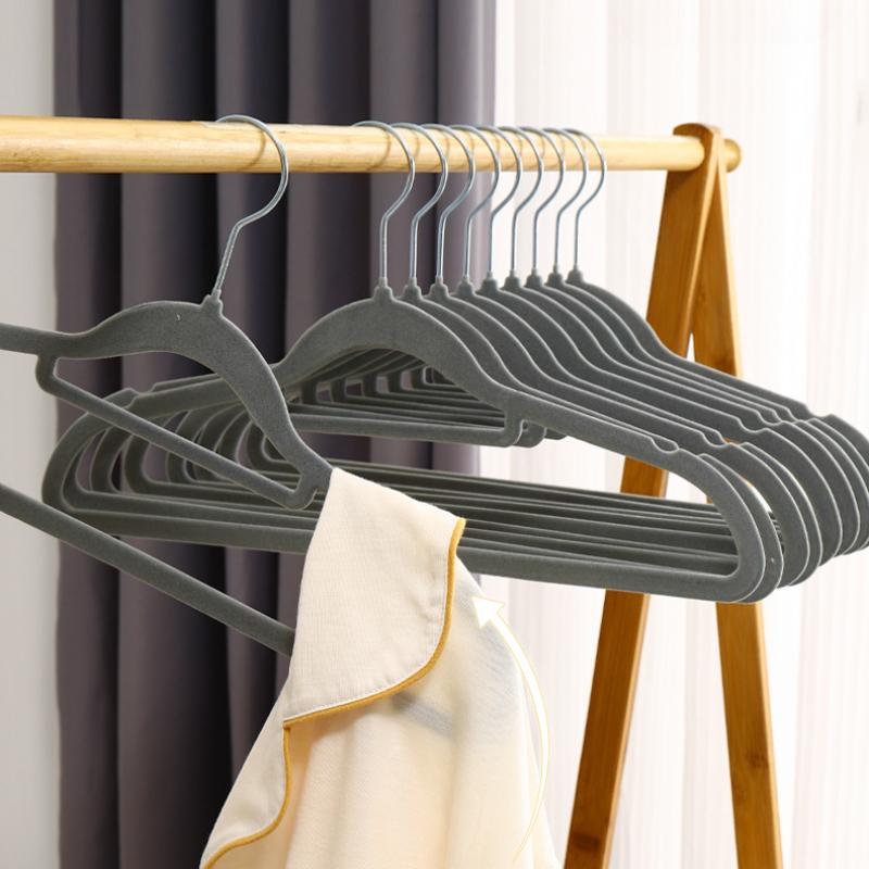 10pcs 42cm Seamless Flocking New Golden Hook Flocking Hanger Dry and Wet Wardrobe Storage Adult Magic Hanger
