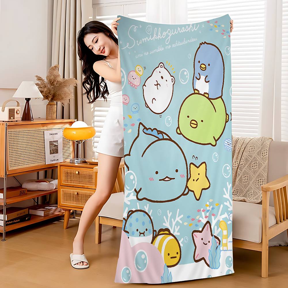 Japan Anime Sumikko Gurashi Microfiber Blanket Quick Drying Beach Towels Oversized Printing Super Absorbent Pool Towel Blanket
