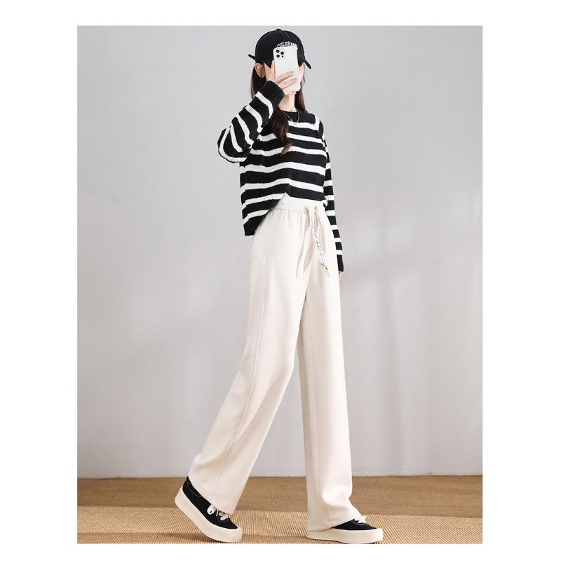 High Waisted Cashmere and Glutinous Rice Pants Knitted Warm Straight Leg Pants