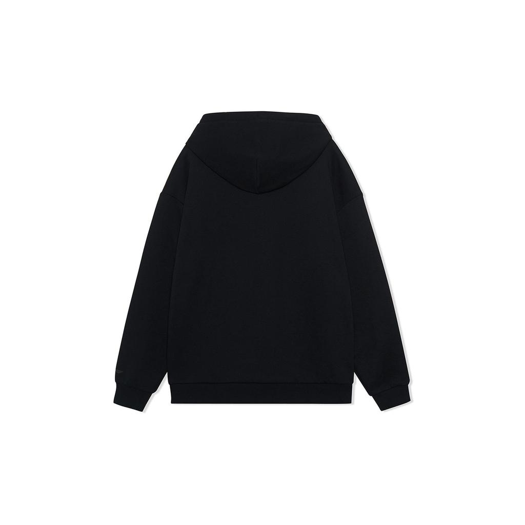 Li Ning Sports Fashion Series Embroidered Logo Loose Fleece Warm Hooded Sweatshirt Unisex sweatshirt Black AWDRD42-8