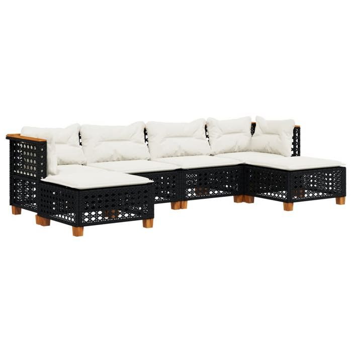 VidaXL Salon de jardin 6 pcs avec coussins noir résine tressée, ensemble de canapés d'extérieur, salon de jardin, ensemble 3261950