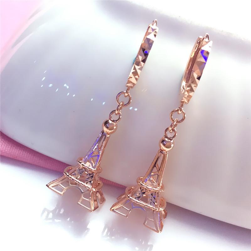 Pure Craftsmanship Hollow Iron Tower Earrings Small Fresh Women'S Color Gold Plated Rose Gold Ear Jewelry