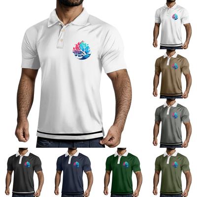 Men's Three Button Printed Lapel Short Sleeve Shirt Top