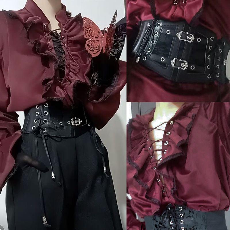 Halloween Cosplay Vintage Mittelalter Viktorianisch Herren Damen Gothic Lolita Spitze Rüsche Hemden Bluse Steampunk Pirat Vampir Kostüm Ohne Gürtel
