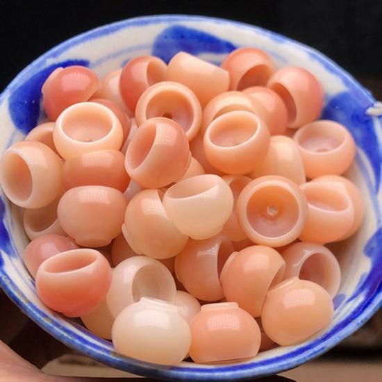 Carved White Jade Hexagonal Pink Gold Bodhi Bowl DIY Accessory