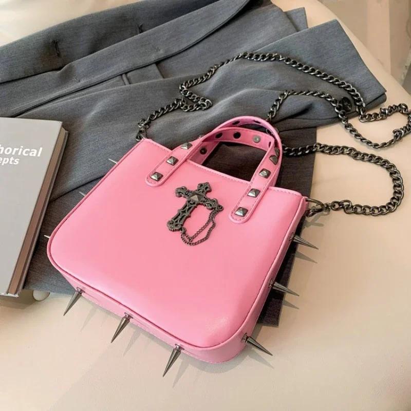 Personalization Popular Dark Girl Punk Style Nail Rivet Cross Small Square Bags Hot Sale Trendy Chain Women's Crossbody Bags