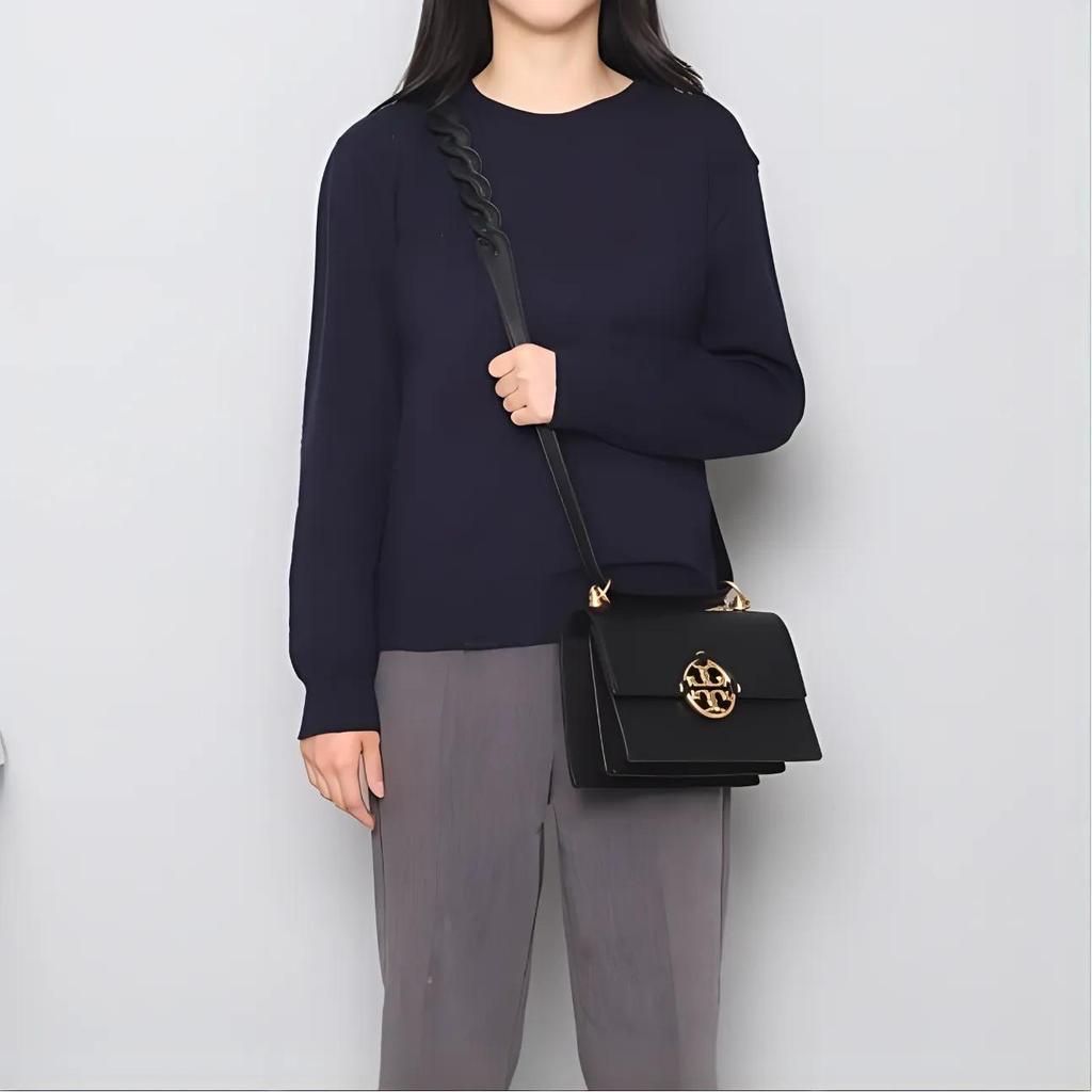 TORY BURCH Miller 22 Spring Summer Flip-Closure Calfskin Crossbody Shoulder Bag Small Women's Black