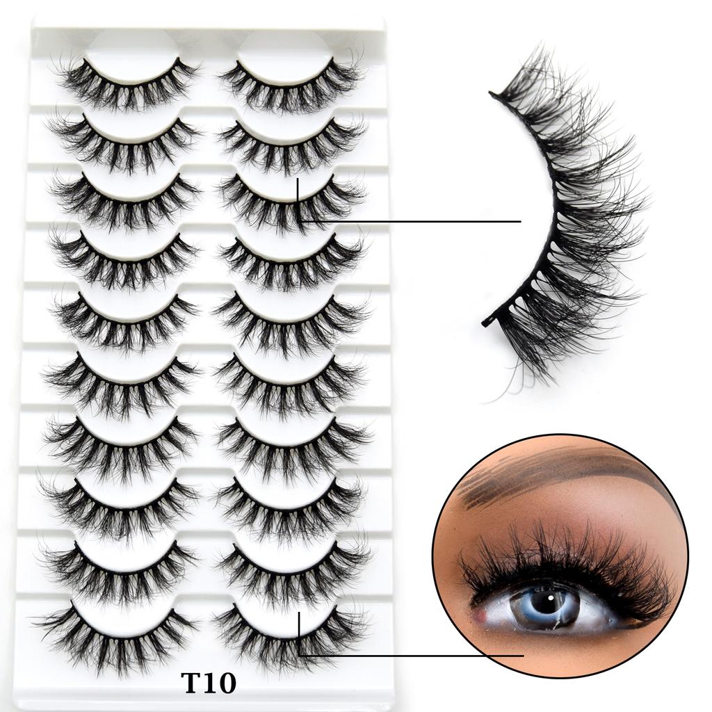 10 Pairs Eyelashes Natural Long 3D Mink Lashes Fluffy Volume Mink False Eyelashes Cruelty Free Wispy Lashes Makeup
