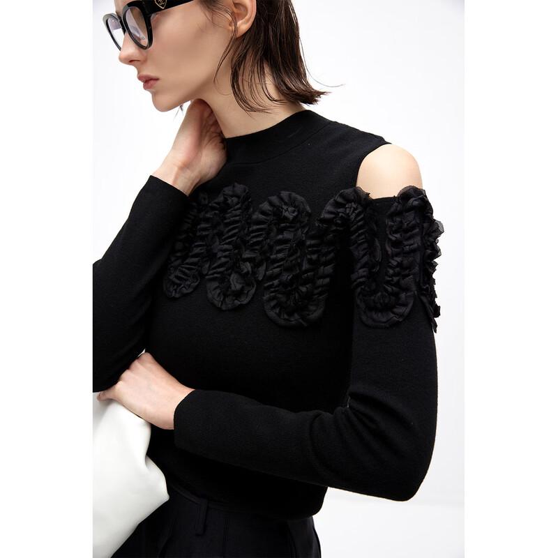 Women's Ruffle Trim Off-Shoulder Knit Pullover