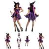 Bezauberndes Lila Halloween-Hexenkostüm für Damen mit magischem Zauberer-Design