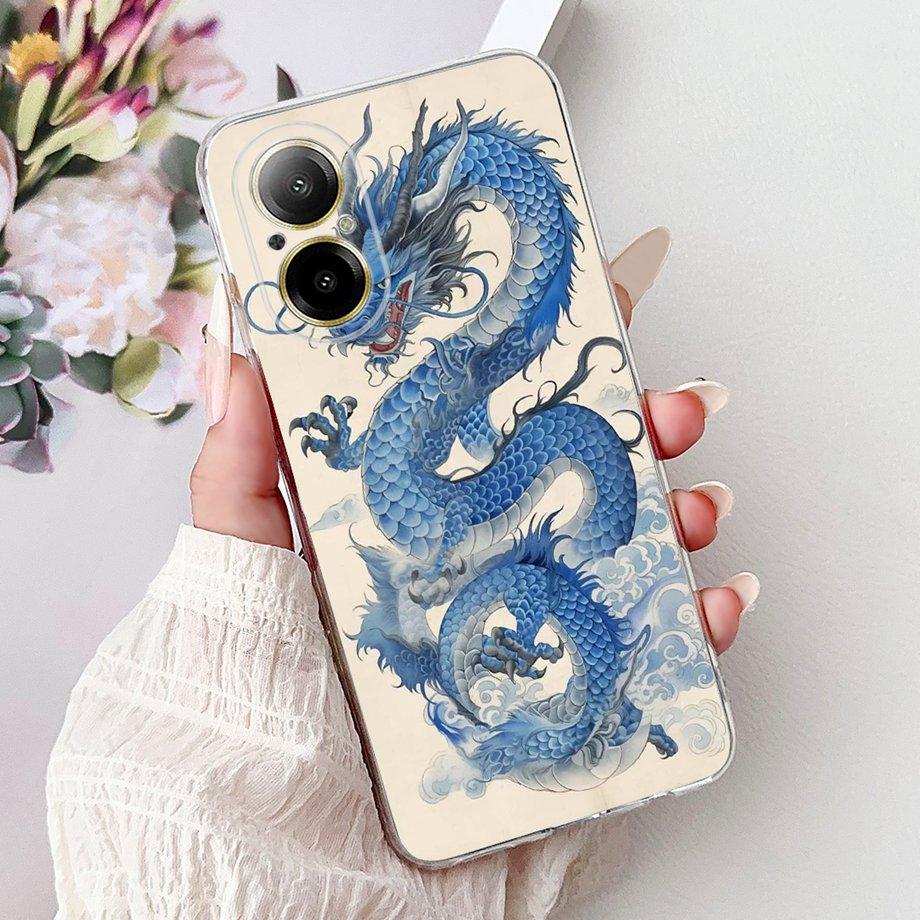 For Realme C67 4G 5G / Realme 12 Lite 4G Case RMX3782 RMX3890 Clear Soft TPU Cover Colorful Flower Cute Cartoon Cool Dragon Etui