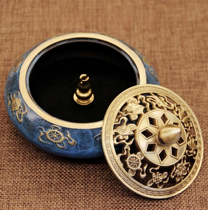 Burning Blue Eight Treasures Incense Burner Plate Incense Pure Brass Incense Road Supplies