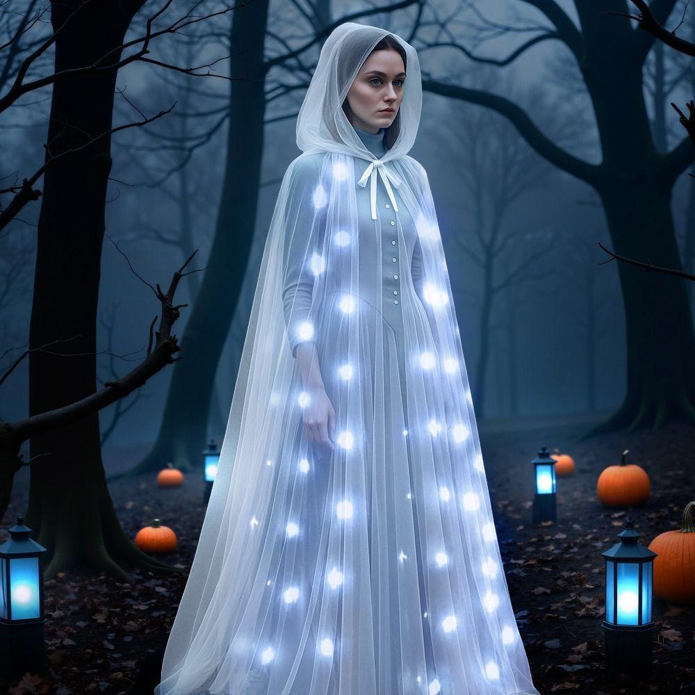 Vintage Overcoats Lace-up Vintage Hooded Cape Creative Gift LED Halloween Hooded Cloak