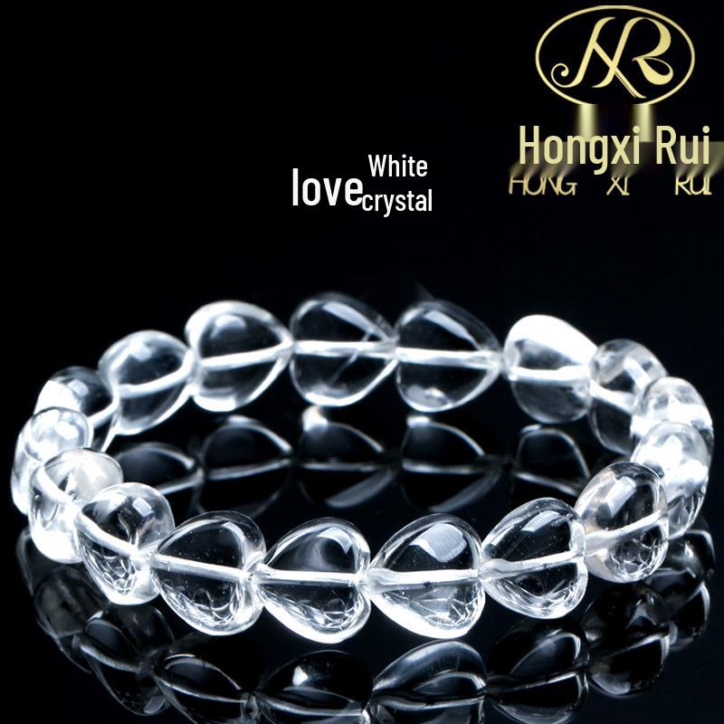 Hongxirui Natural White Crystal Heart Bracelet - Brazilian AA Grade Approx. 12*8mm/strand