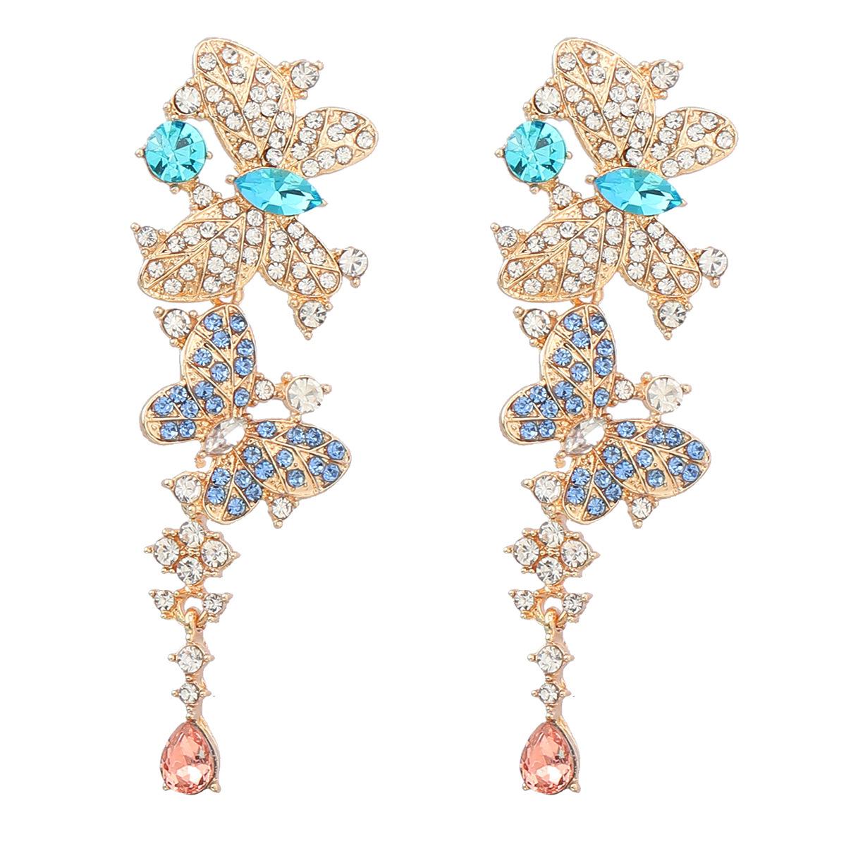 

Новые модные длинные серьги из сплава с бриллиантами и шипами, стразы, многослойные длинные серьги-бабочки, европейские и американские серьги, серьги Мори для девочек