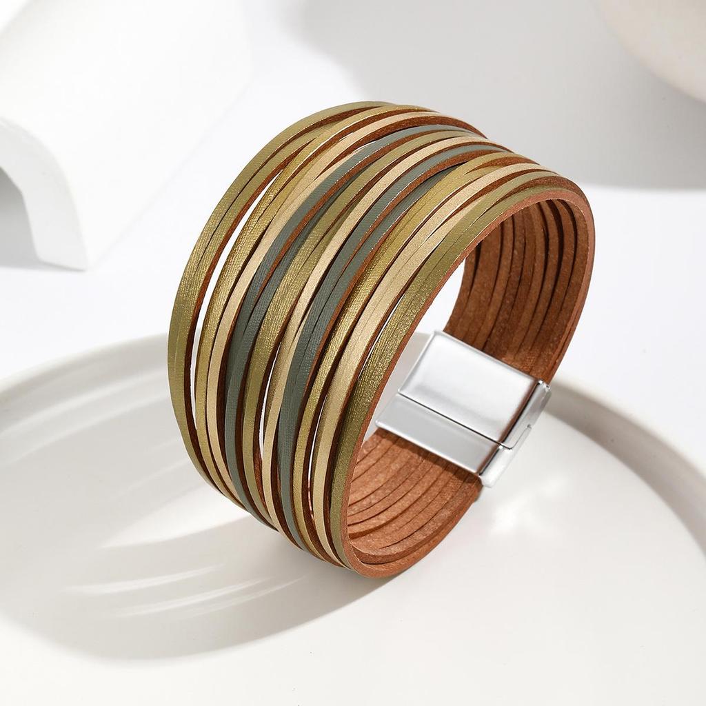 Gradient Multi-Strand Men's and Women's Bracelet with PU Leather Cord and Magnetic Clasp.