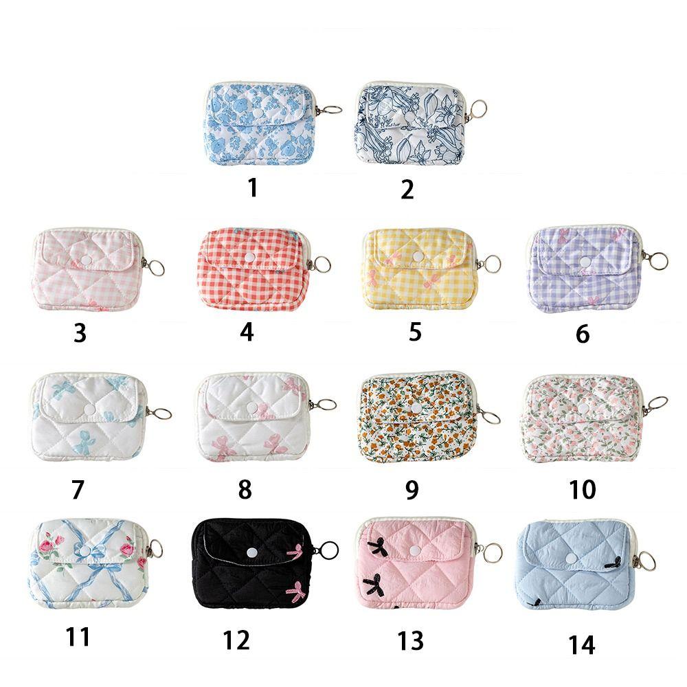 New Cartoon Floral Coin Purse Bow Print Large Capacity Storage Bag Headphone Bag