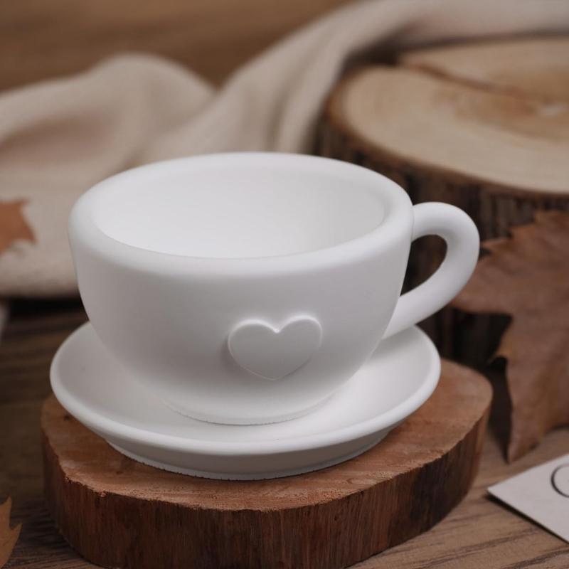 DIY Heart Shaped Tea Set Candle Cup Ornament Silicone Mold for Gypsum Concrete Resin Casting Coffee Cup Tray Decorative Crafts