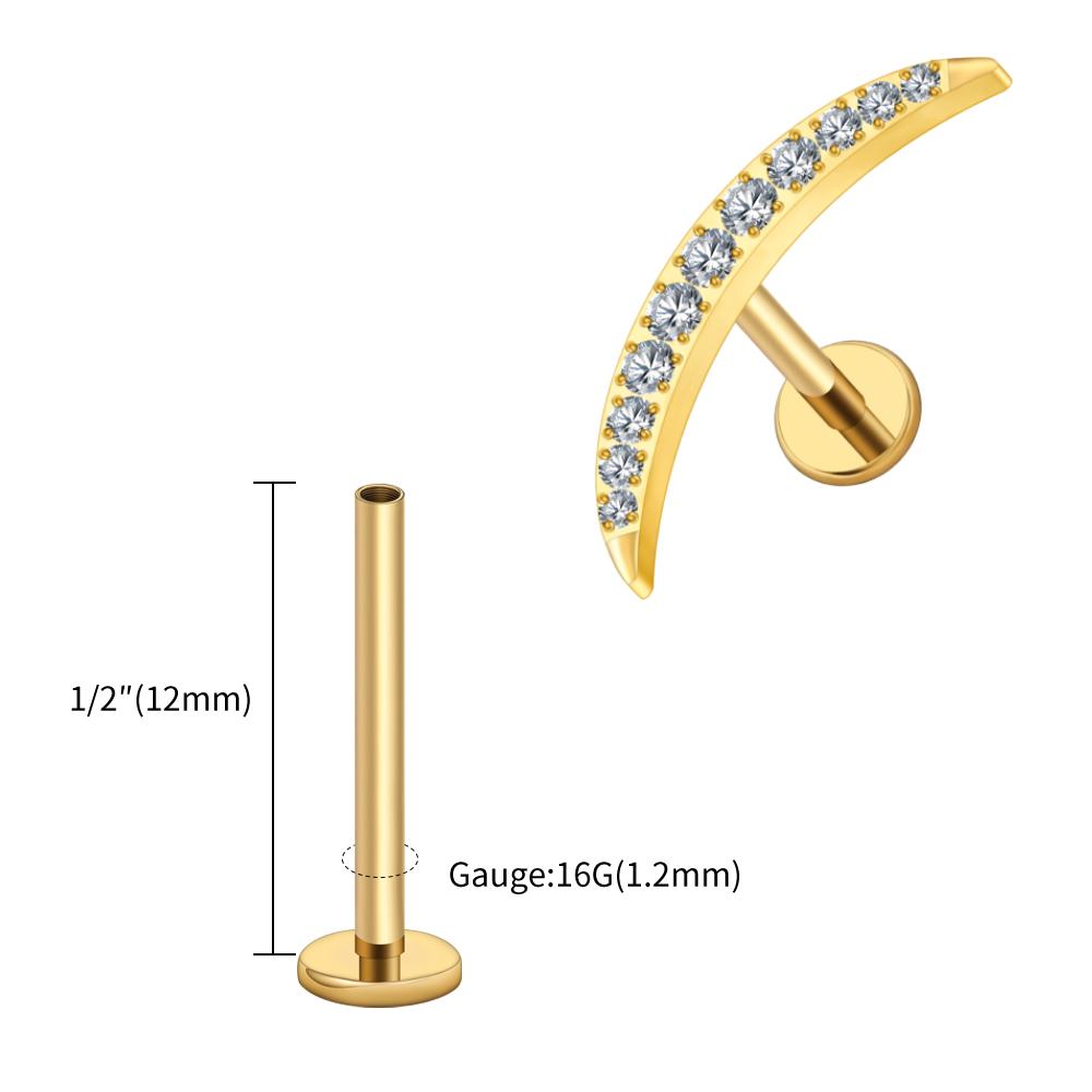 

Right Grand ASTM F136 Titanium Long Crescent Moon Labret with CZ 16G Screw Back Climber Earring Helix Cartilage Tragus Piercing C-shaped and spiral&Earrings&Ears